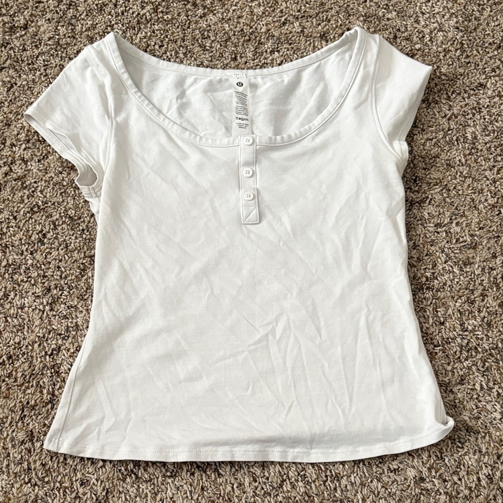 lululemon athletica White Buttoned Scoop Neck Tee